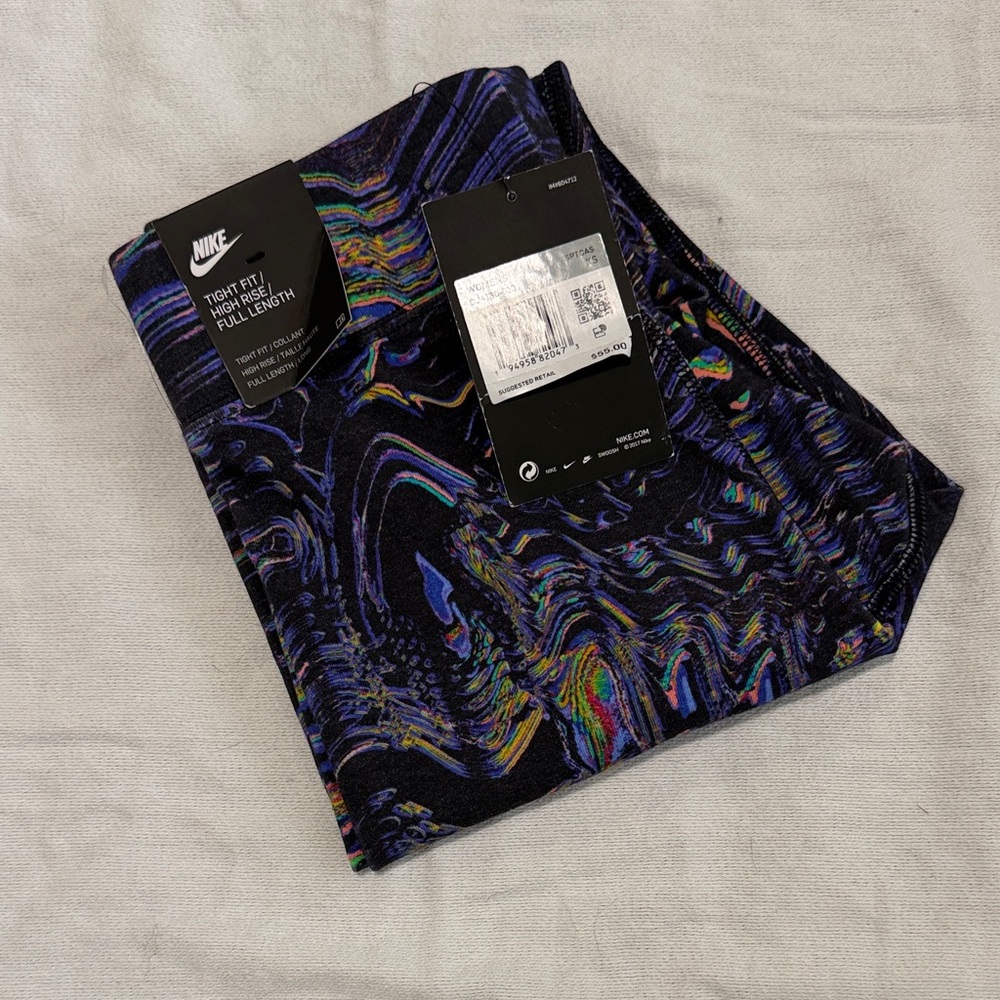 Nike Black Leggings with Multi Color Swirls New!